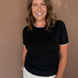 Layered Look Sweater Top- Black