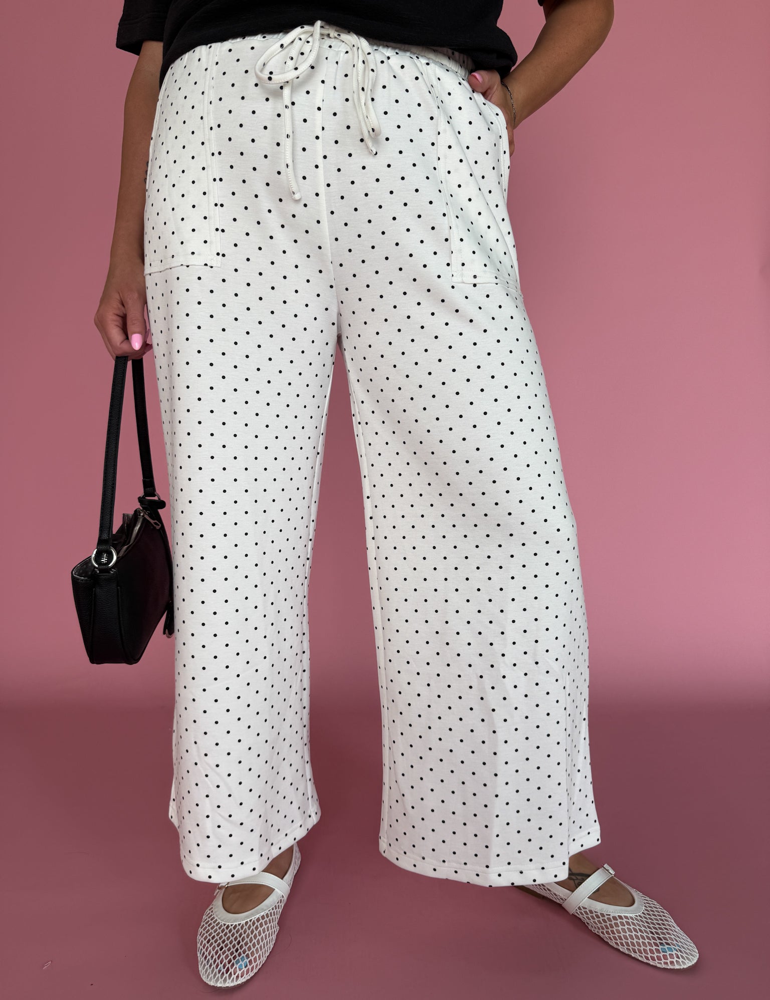 Polka Dot Wide Leg Pants-White/Black - Ana Patricia Boutique