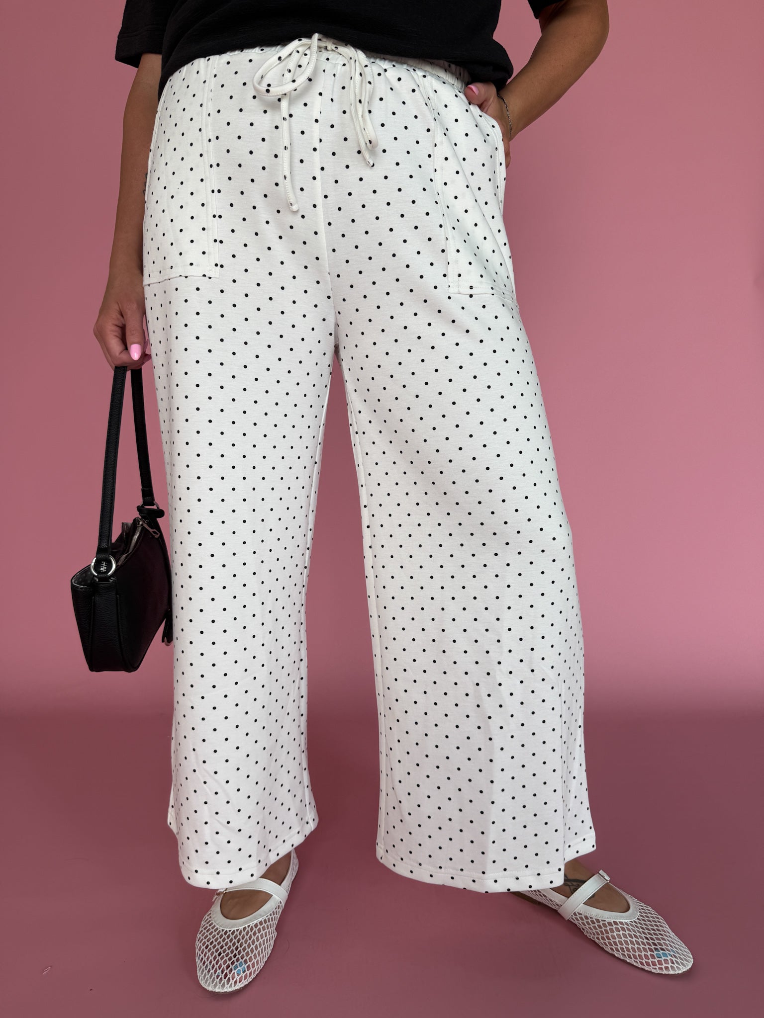 Polka Dot Wide Leg Pants-White/Black - Ana Patricia Boutique