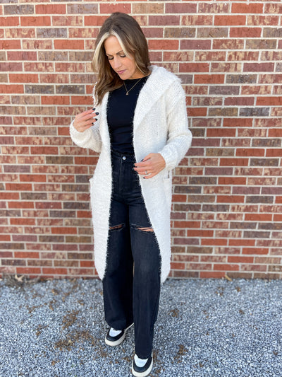 The Avery Hooded Cardigan- Ivory