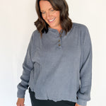 Washed Henley Top- Dsty Navy - Ana Patricia Boutique