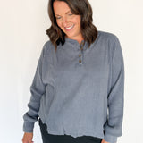 Washed Henley Top- Dsty Navy - Ana Patricia Boutique
