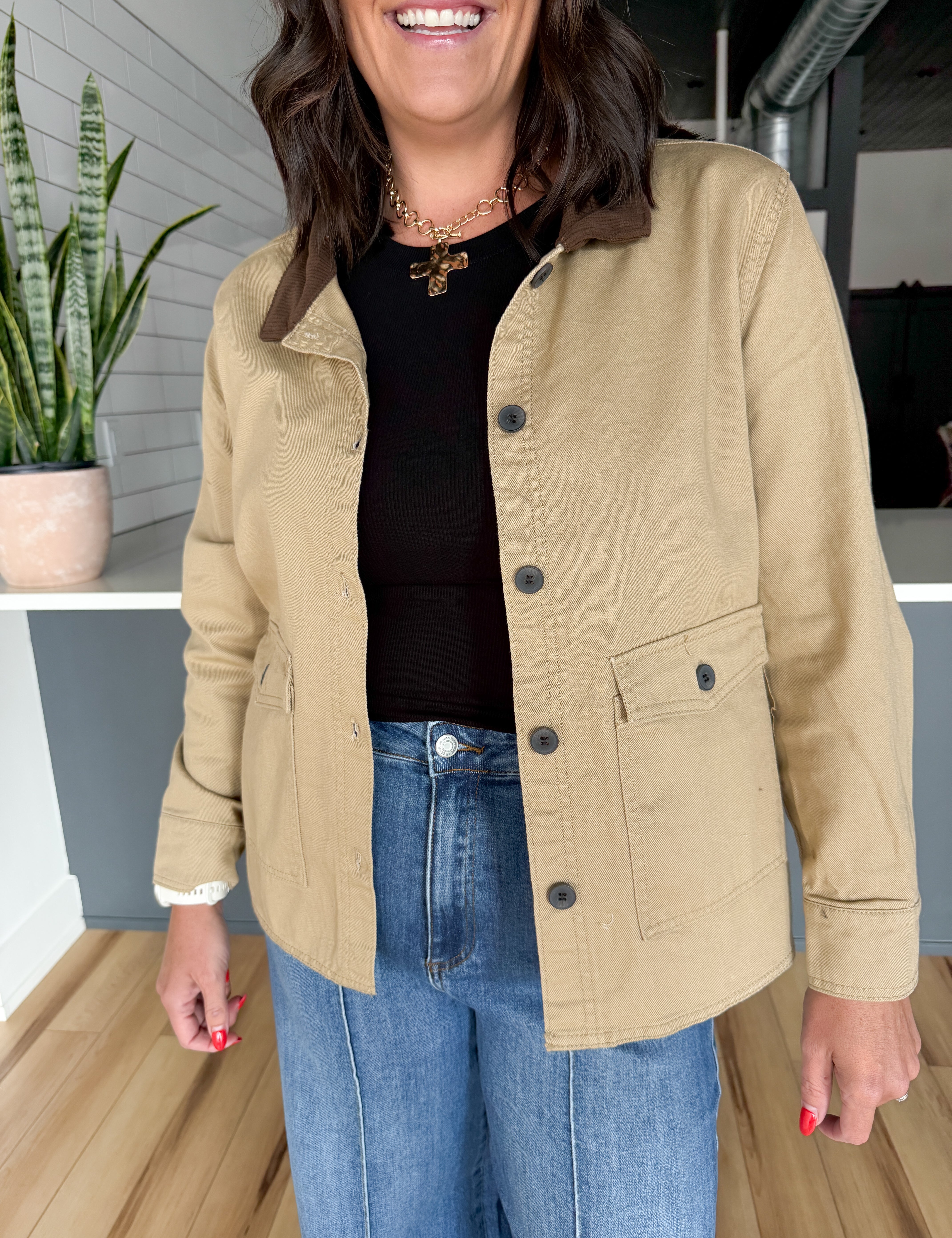 Twill Barn Jacket- Khaki - Ana Patricia Boutique
