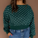 Polka Dot Off the Shoulder Top -Hunter Green