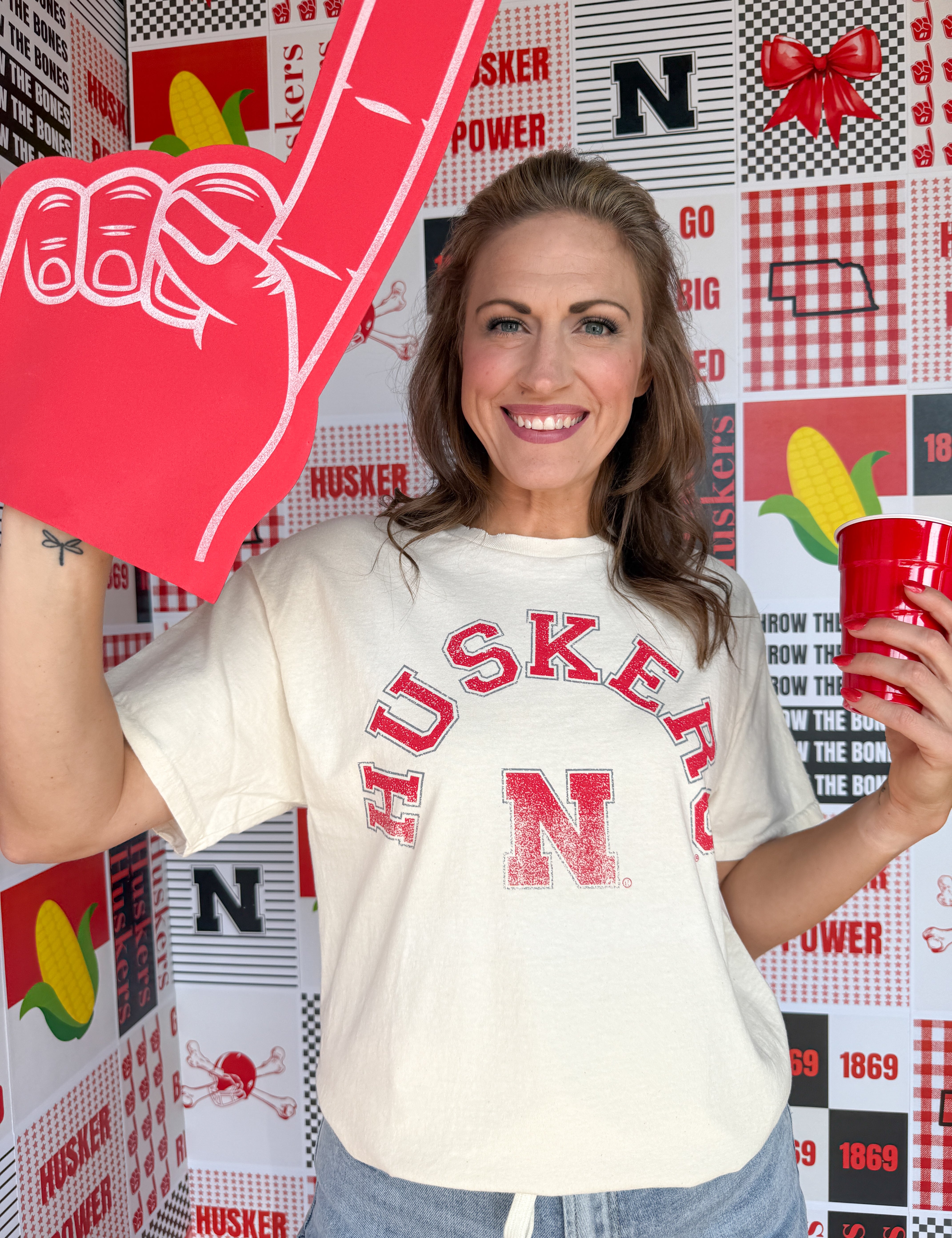 Nebraska Huskers Mega Arch Tee- Off White - Ana Patricia Boutique
