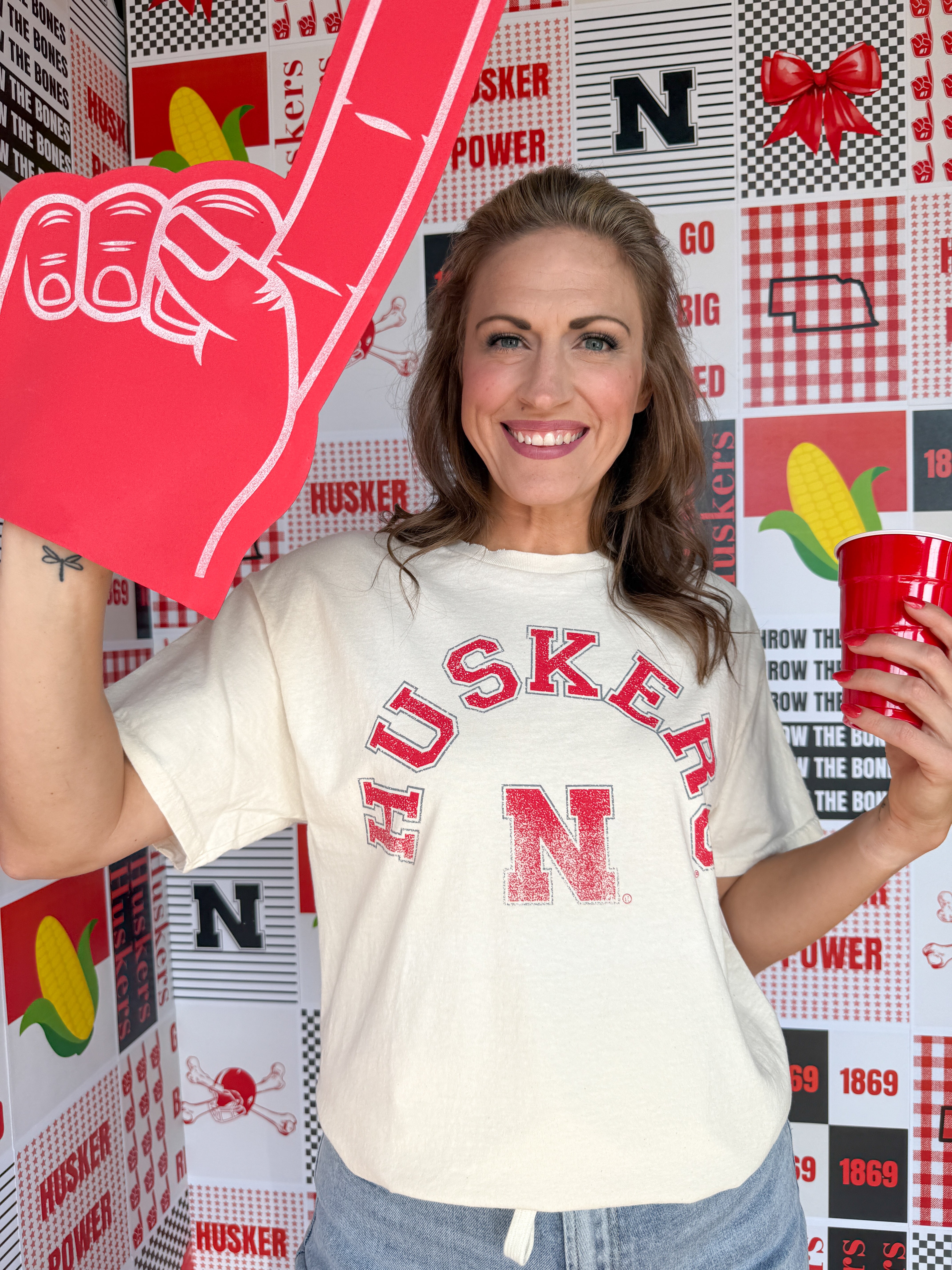 Nebraska Huskers Mega Arch Tee- Off White - Ana Patricia Boutique