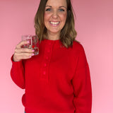 Button Up Ribbed Sweater- Red