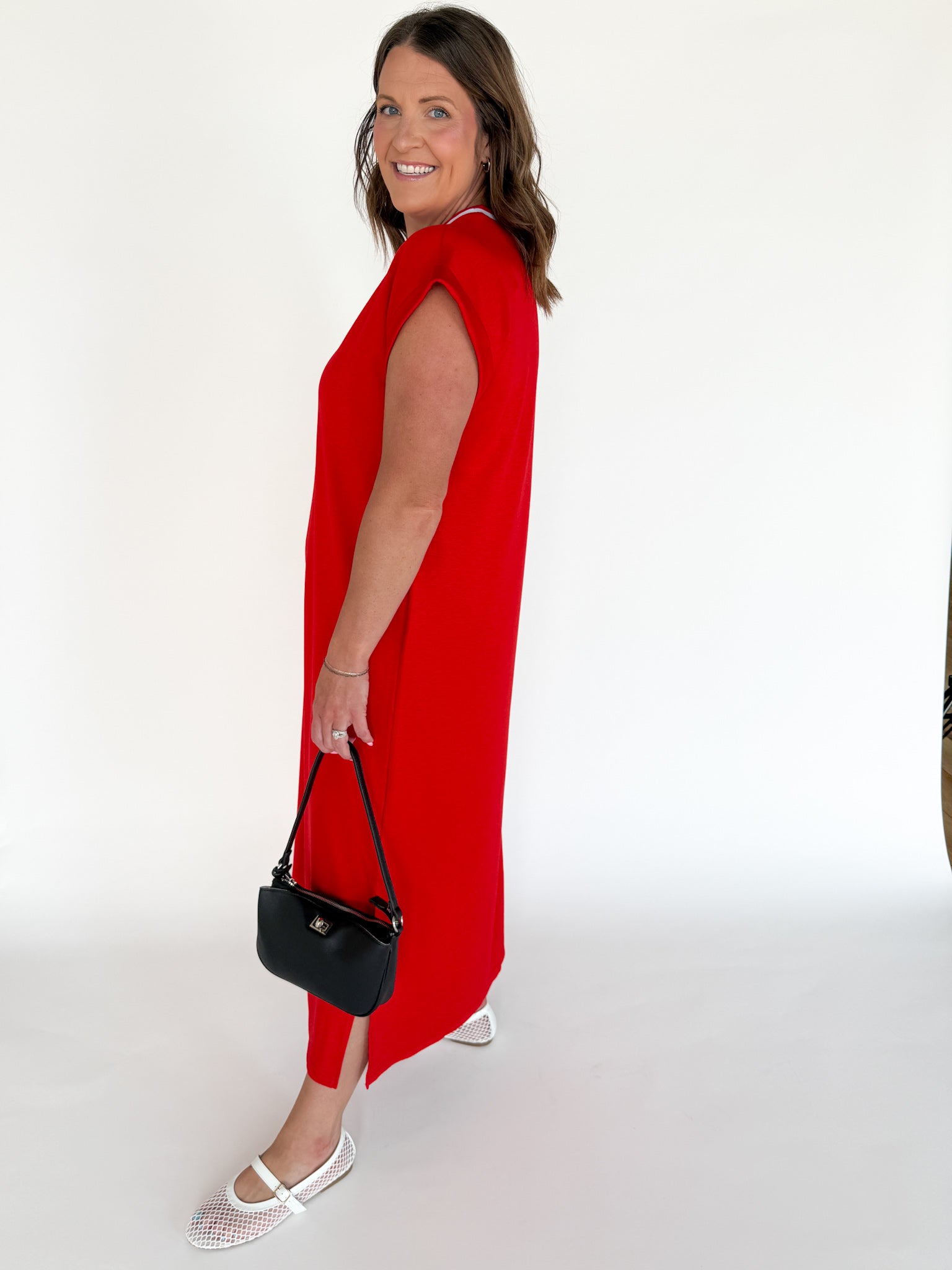 Varsity Scuba Midi Dress-Red - Ana Patricia Boutique