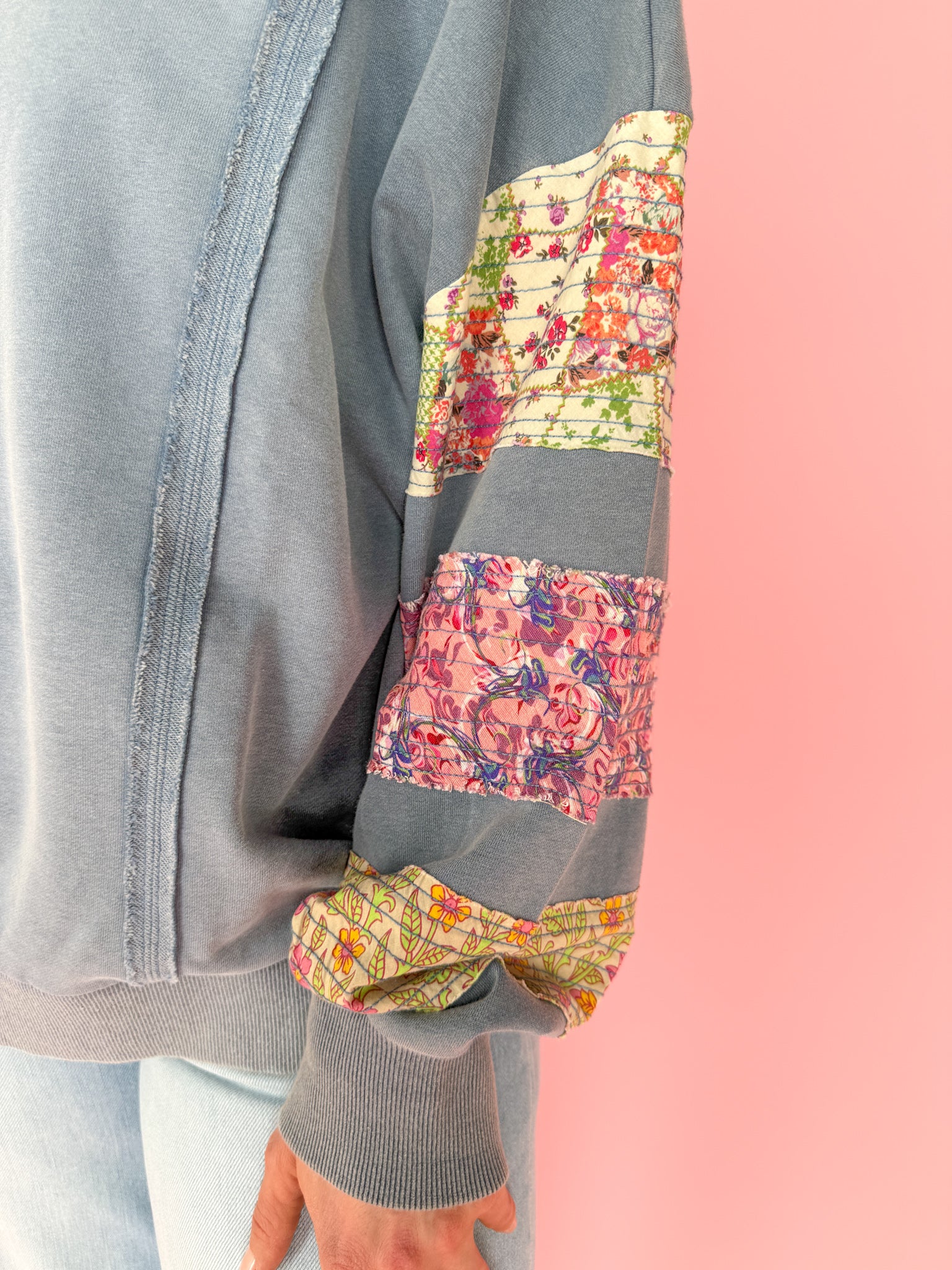 Quilted Sleeve Pullover - Blue - Ana Patricia Boutique