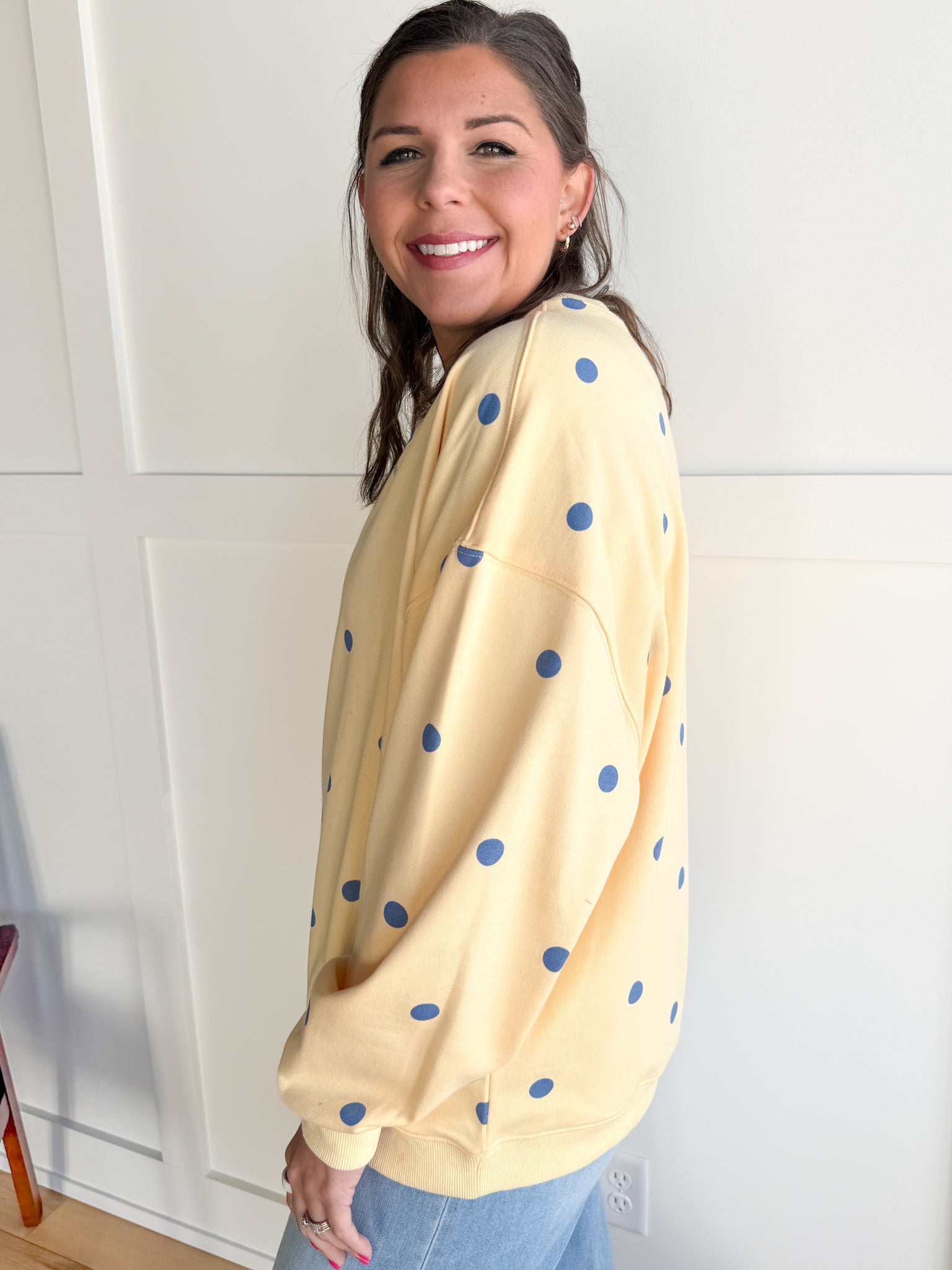 Polka Dot French Terry Top- Yellow/Blue - Ana Patricia Boutique