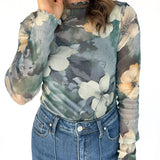 Mesh Floral Top- Blue