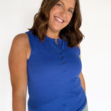 Simple Button Down Tank- Royal Blue