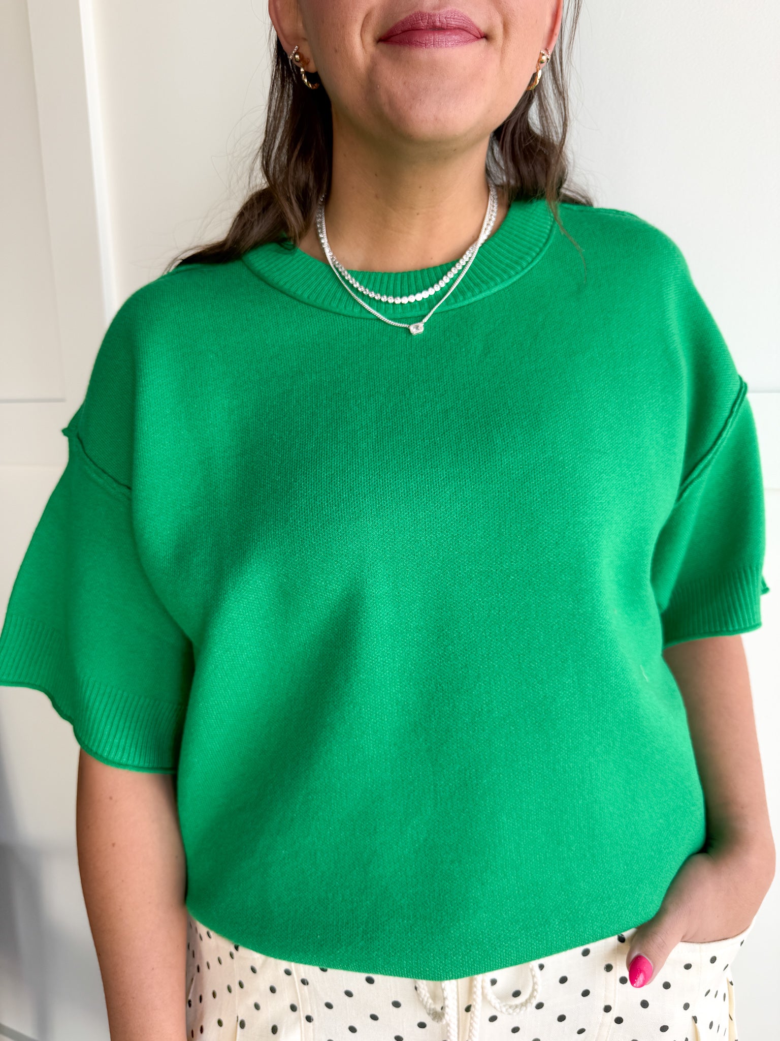 Raw Edge Sweater Top- Green - Ana Patricia Boutique