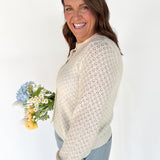 Eyelet Button Down Cardigan- Ivory