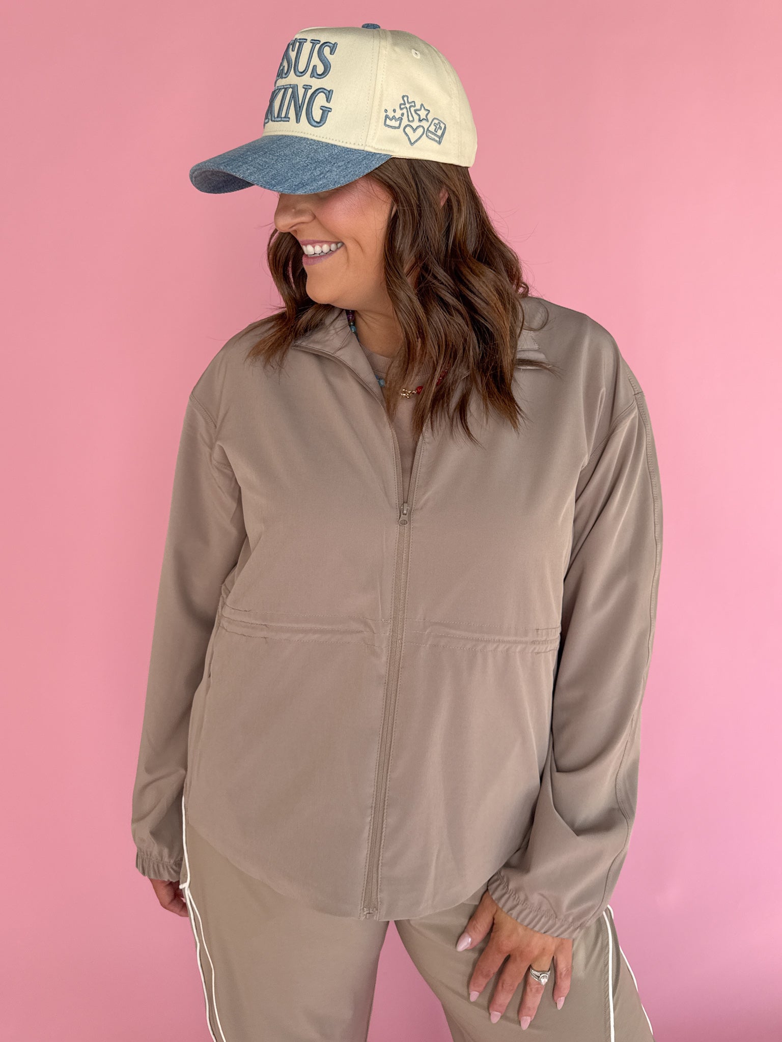 Peplum Windbreaker Jacket- Taupe - Ana Patricia Boutique