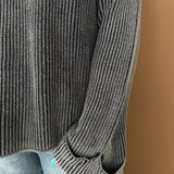Mineral Wash Folded Cuff Sweater- Navy