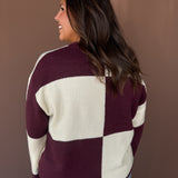 Checkered Sweater- Dark Cherry