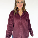 Corduroy Button Up Shirt- Cherry