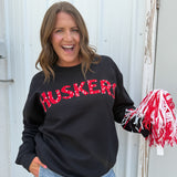 Husker Floral Patchwork Crewneck- Black