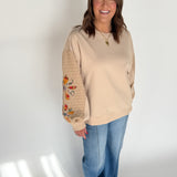 Quilted Sleeve Pullover- Taupe