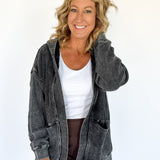Waffleknit  Mineral Wash Cardigan- Black