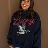 Lucky Duck Reversible Mock Neck- Navy