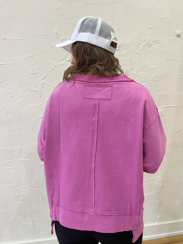 Yours Truly Pullover- Washed Purple