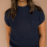 Short Sleeve Sweater-Navy