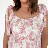 Floral Smocked Ruffle Trim Dress- Pink