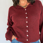 Classic Button Cardigan Top- Burgundy - Ana Patricia Boutique
