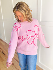 So Sweet Flower Sweater- Pink