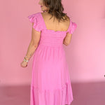 Square Neck Midi Dress- Pink - Ana Patricia Boutique