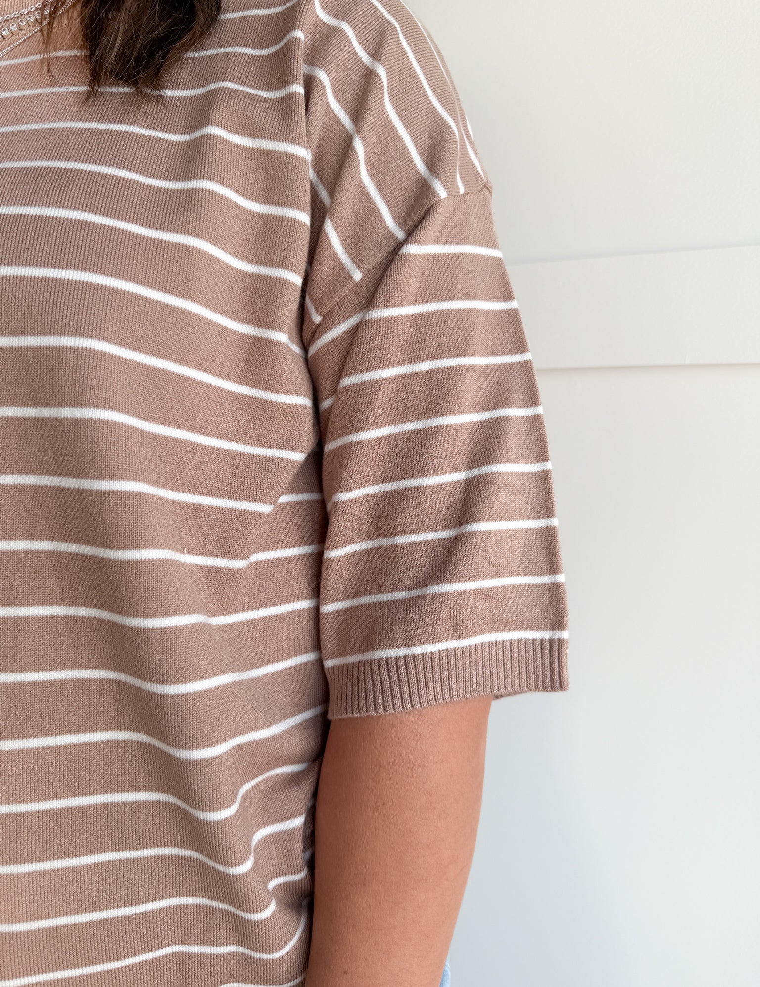 Oversized Stripe Top- Taupe - Ana Patricia Boutique