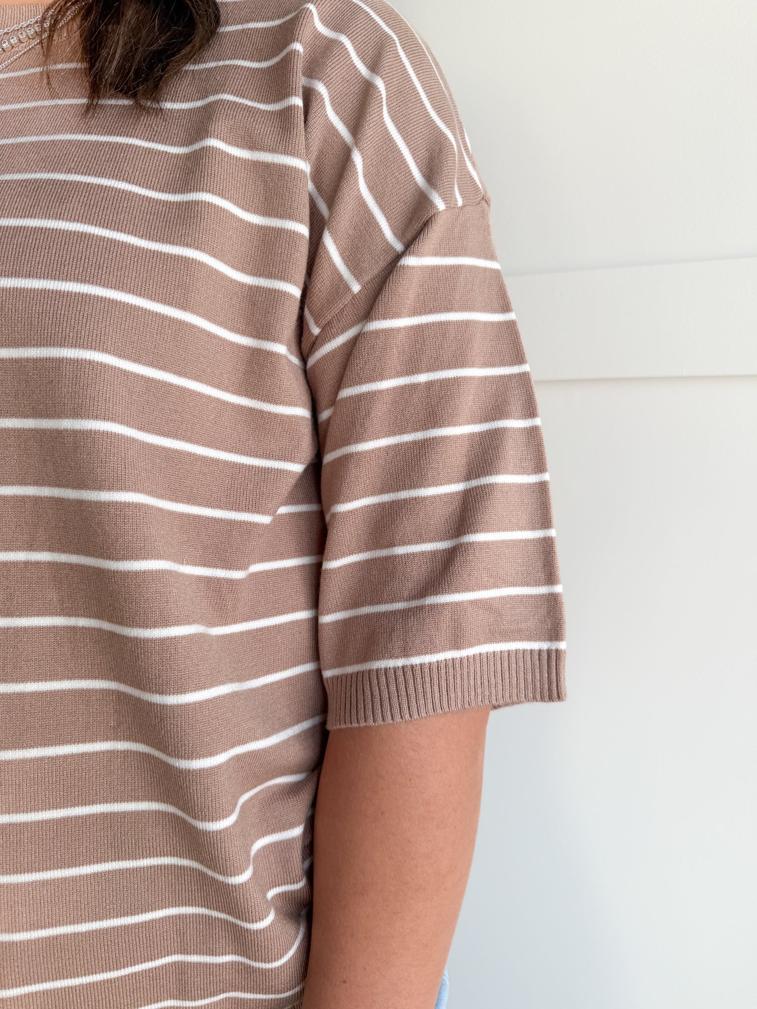 Oversized Stripe Top- Taupe - Ana Patricia Boutique