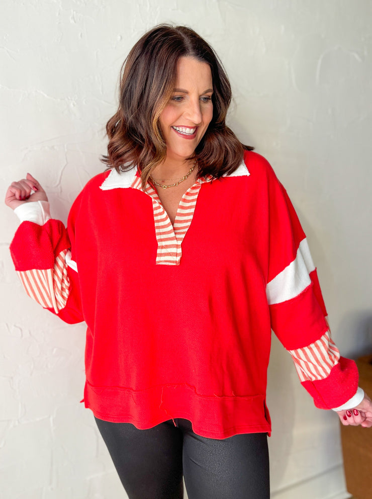 Wanderlust Pullover- Red/Ivory