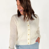 Eyelet Button Down Cardigan- Ivory