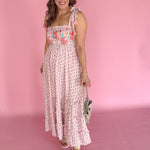Floral Print Boho Smocked Dress- Pink/Peach - Ana Patricia Boutique