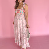 Floral Print Boho Smocked Dress- Pink/Peach - Ana Patricia Boutique