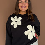 Floral Applique Crewneck- Black