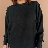 Ribbed Mineral Wash Pullover- Black - Ana Patricia Boutique