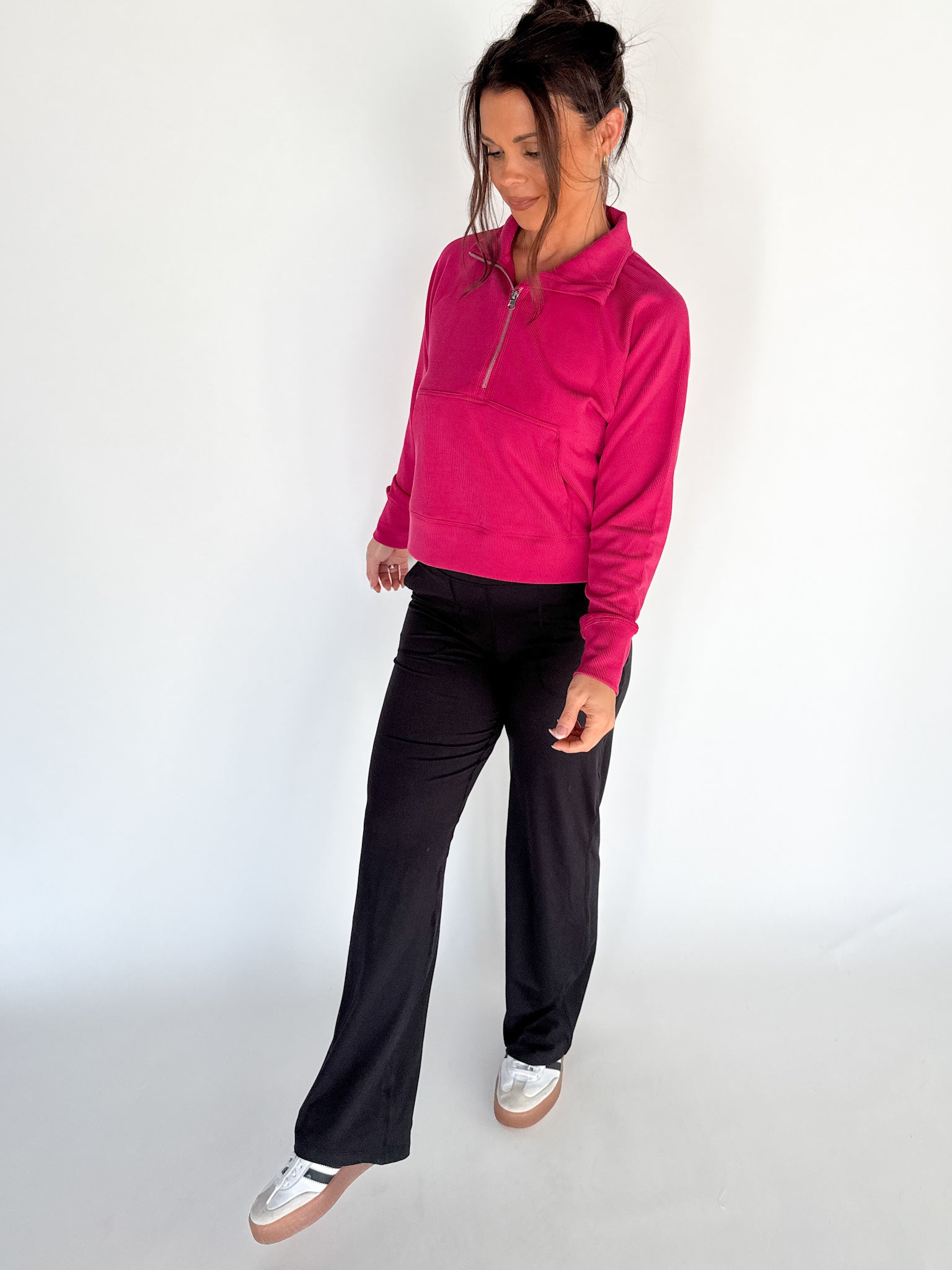 Luxe Ribbed 3/4 Zip-Pink - Ana Patricia Boutique