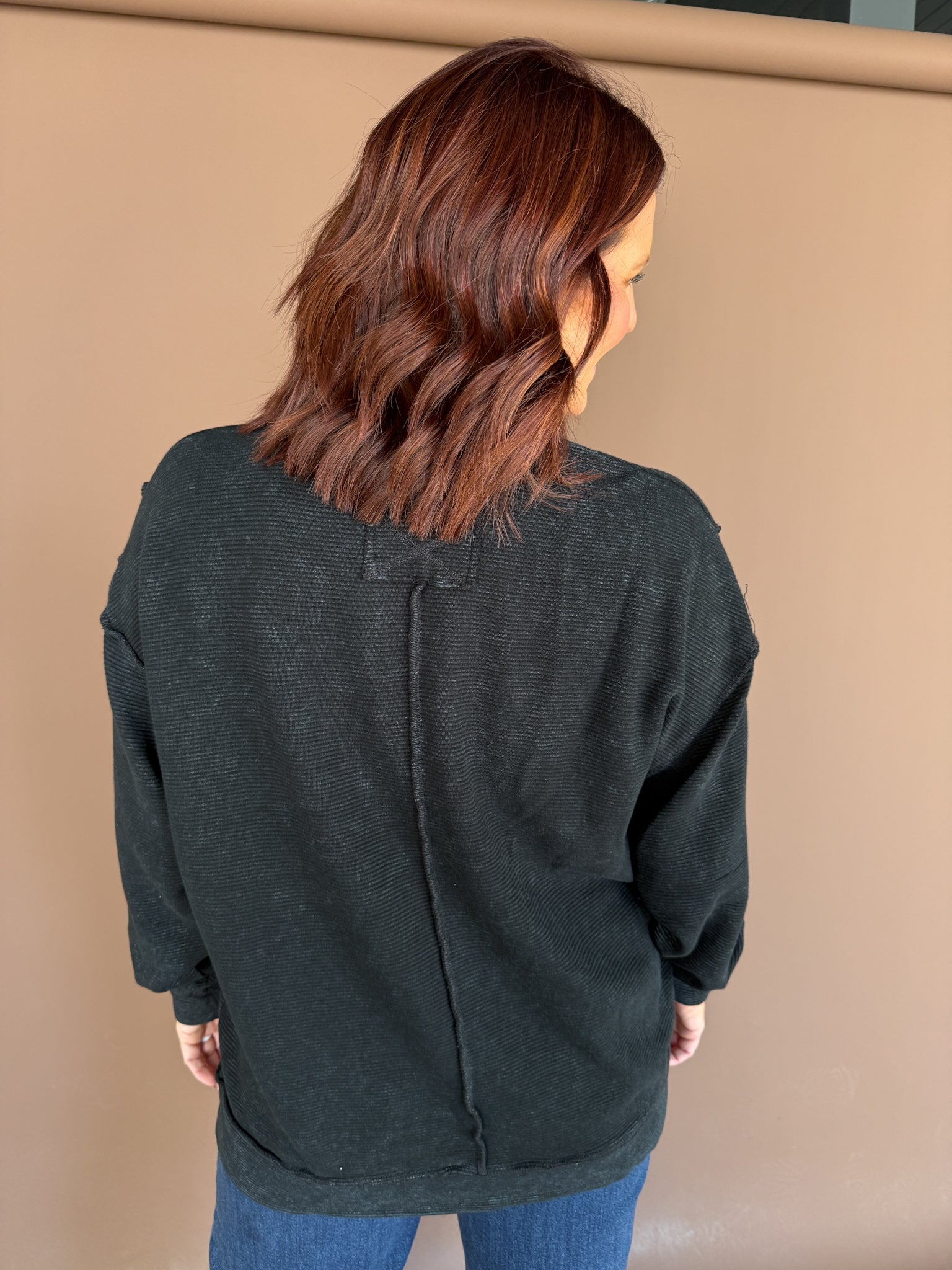 Ribbed Mineral Wash Pullover- Black - Ana Patricia Boutique