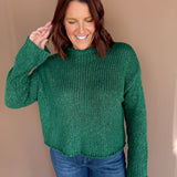 Open Knit Mock Neck Sweater- Green