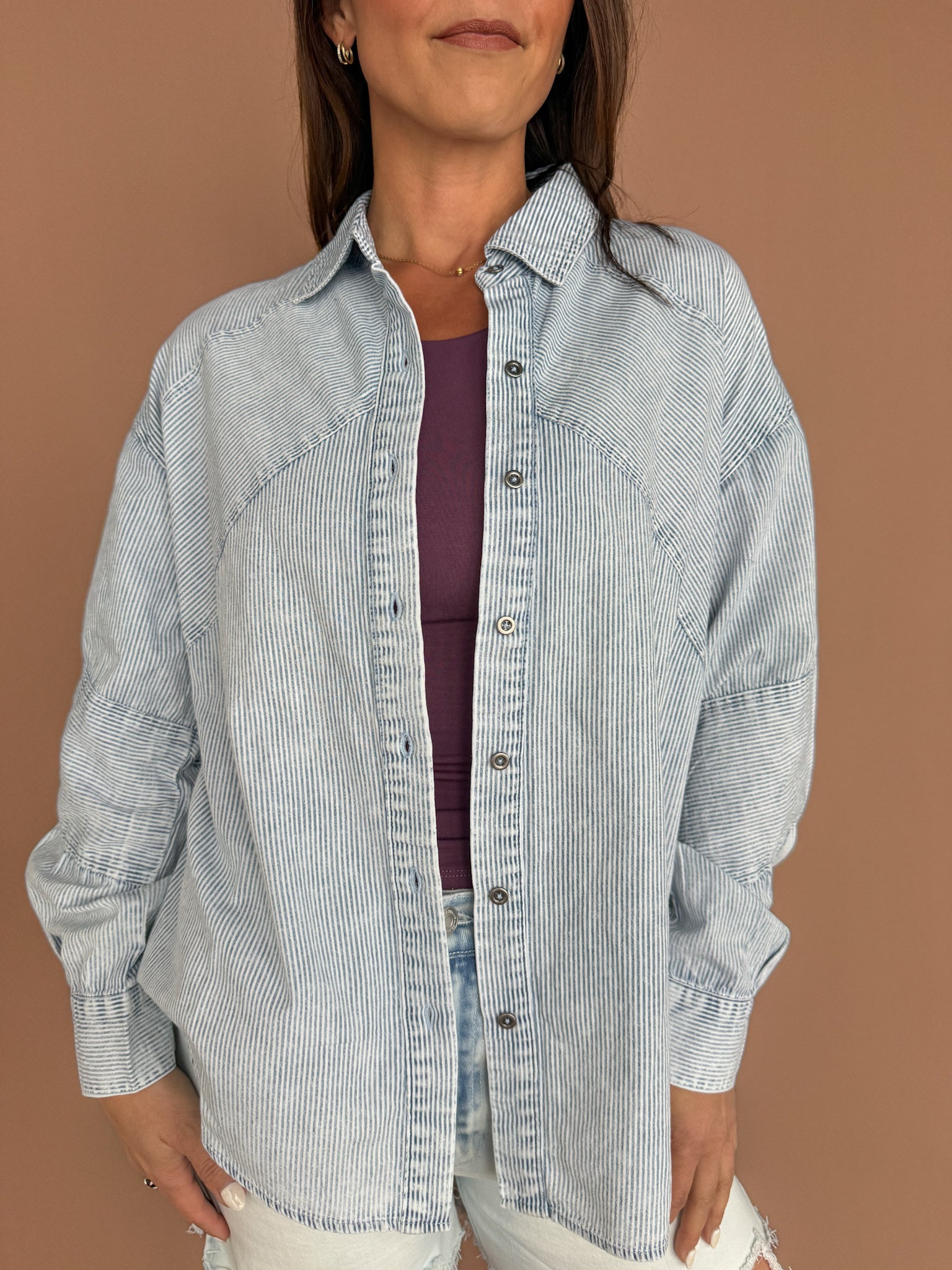 Chambray Striped Button Down-Light - Ana Patricia Boutique