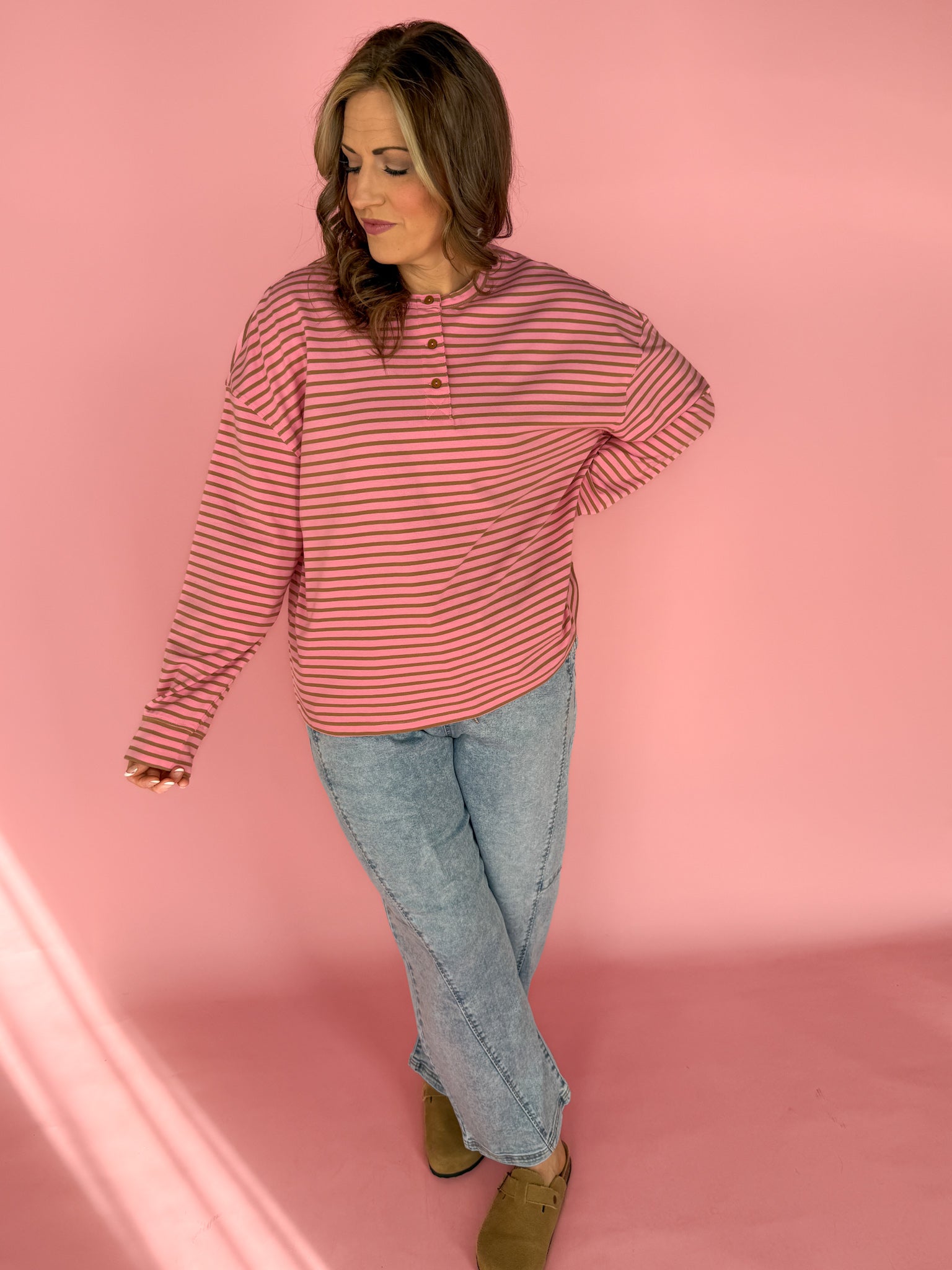 Pink Striped Long Sleeve Top - Ana Patricia Boutique