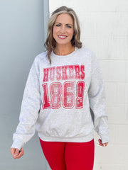 Huskers 1869 Crewneck- Grey