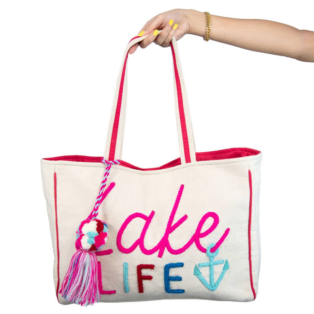Lake Life Tote Bag: Beige Canvas / OS - Ana Patricia Boutique