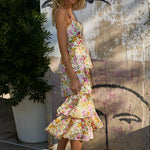 ADJUSTABLE STRAP LAYERED RUFFLE TIERED MIDI DRESS - Ana Patricia Boutique