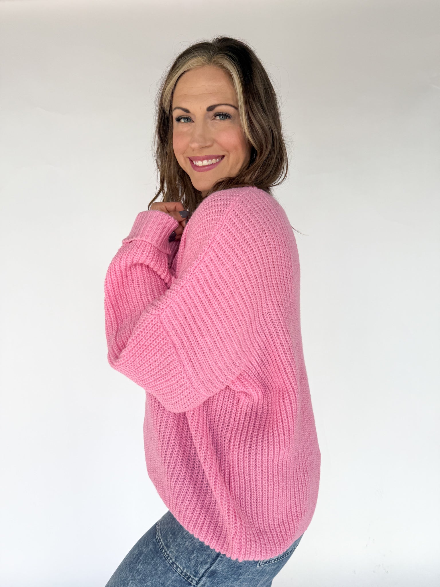 Oversized Front Pocket Sweater- Pink - Ana Patricia Boutique