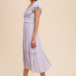 Midi Dress with Ruffle Sleeve- Lavender - Ana Patricia Boutique